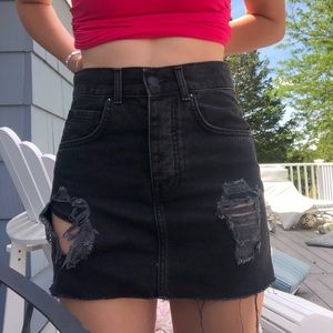Black denim distressed skirt